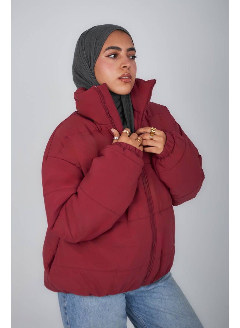 Burgundy Puff Jacket - Image 2